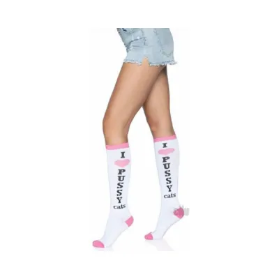 Pussycat Knee Highs Os White pink