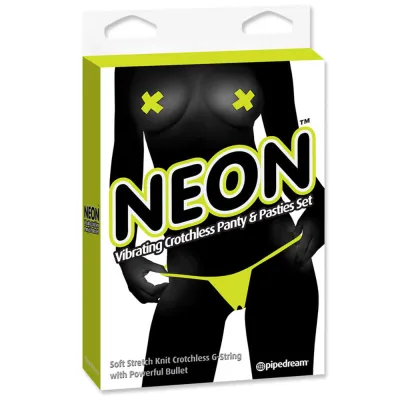 Pipe Dreams Neon Vibr Crotchless Panties Pastie Yellow