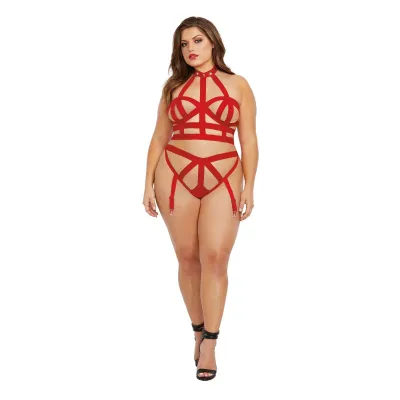 Bralette and Garter Panty Queen Size Rouge