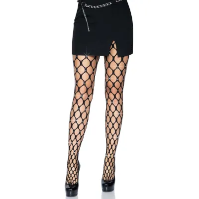 Rhinestone Pothole Net Tights One Size Black