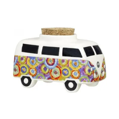 Games Novelty Fashioncraft Colorful Flower Burst Vintage Bus Stash Jar