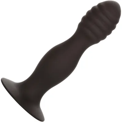 Silicone Ribbed Anal Stud Suction Cup Dildo By CalExotics Black