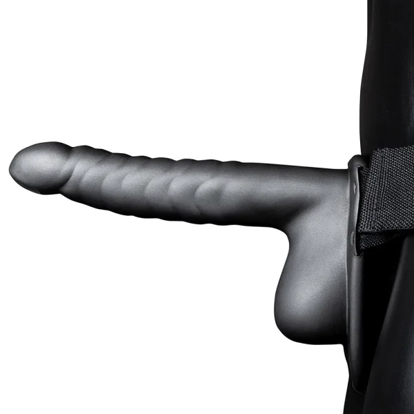 Ouch! Ribbed 8 Inch Hollow Ballsy Strap-On