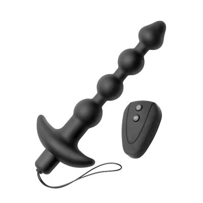 7 Speed Beaded Anal Vibe With Remote Black 8 Inch