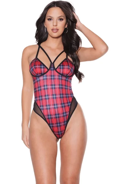 Plaid Strappy Microfiber Teddy With G-String Back — image 4 of 6