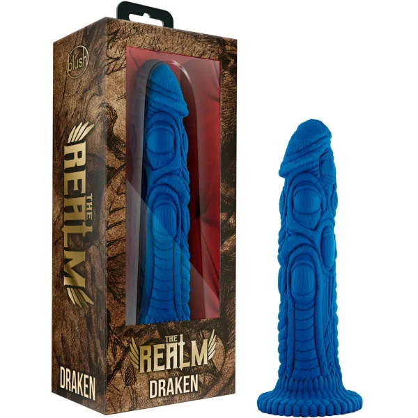 The Realm Draken Silicone Lock On & Harness Compatible Dildo - Blue