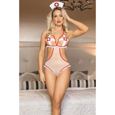 Bondara Flirt Night Nurse Two Piece Crotchless Costume
