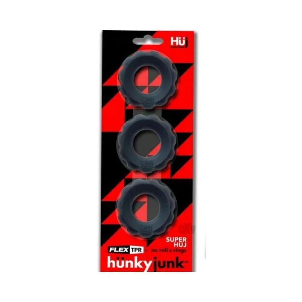 Hunkyjunk Superhuj 3-pack Cockrings Tar Ice