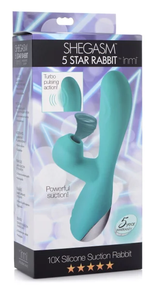Shegasm 5 Star 10x Silicone Suction & Pulsing Rabbit - Teal