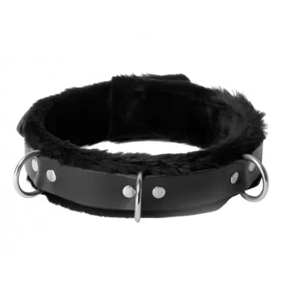 Strict Leather Narrow Fur Lined Locking Collar Black