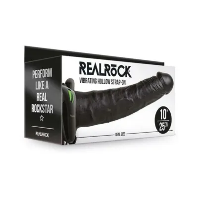Realrock Vibrating Hollow Strap on Without Balls 10 In Chocolate