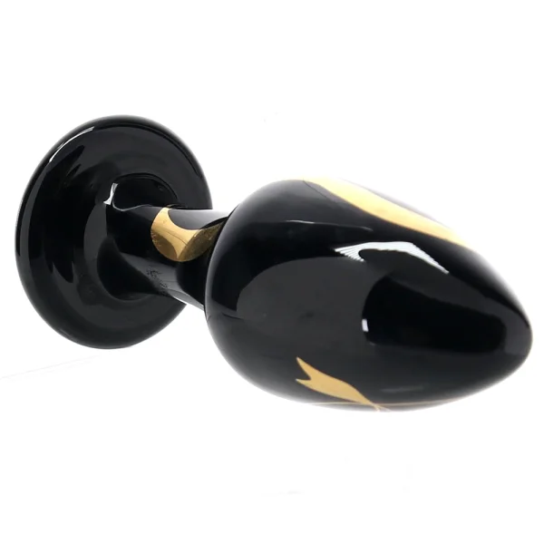 Secret Kisses Handblown Glass Anal Plug 4" - Black & Gold
