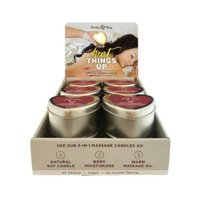 Earthly Body Hemp Seed Valentine Candle Display Includes 4 Of Each Hemp Seed 3 in 1 Massage Candle