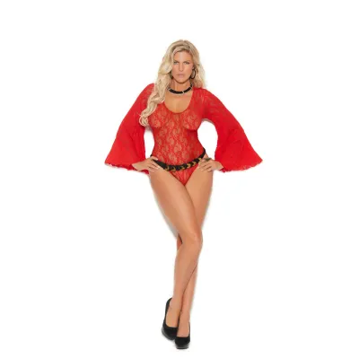 Long Sleeve Lace Teddy Queen Size Red