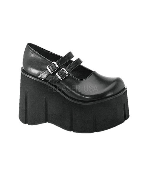 KERA-08 - 4 1/2" P/F Goth Punk Lolita Blk Pu Double Strap MJ