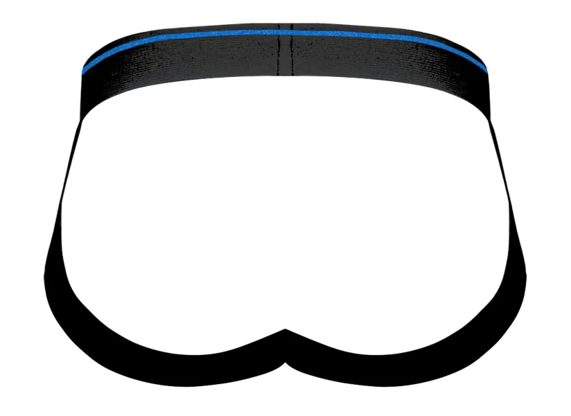 Men's Lingerie - Retro Sport Panel Jock - S- M - Black- Blue