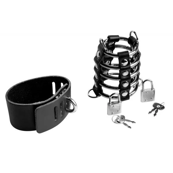 5 Ring Chastity Device With Cock And Ball Strap
