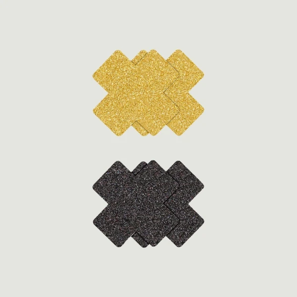 Pretty Pasties Black and Gold Glitter Cross 2-Pack