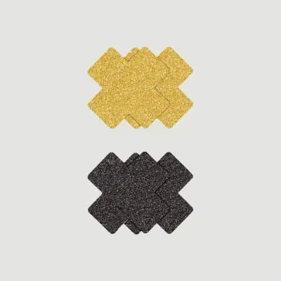 Pretty Pasties Black and Gold Glitter Cross 2 Pack