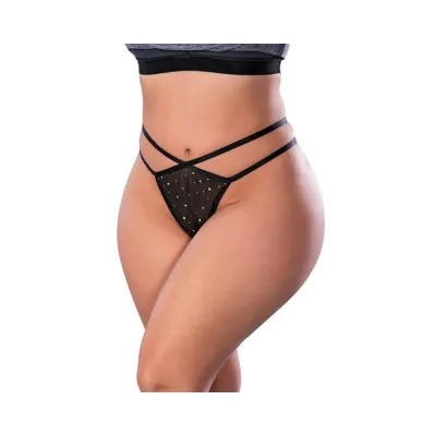 Women s Lingerie Magic Silk Glitz Glam Split Crotch Thong Black Queen Size