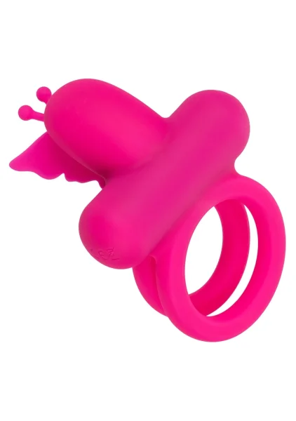 Silicone Rechargeable Dual Butterfly Couples Vibrating Cock Ring By CalExotics - Pink