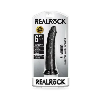 Realrock Slim Realistic Dildo With Suction Cup 6 In Black