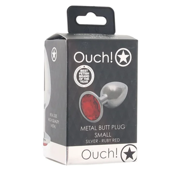 Shots Ouch! Round Gem Butt Plug Small - Silver/Ruby Red