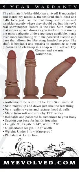 Flexskin Poseable Dildo - 9 Inch - Dark