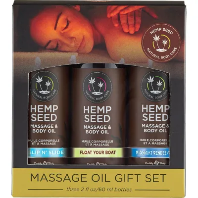 Hemp Seed Massage and Body Oil Gift Set 3 Pack 2 Fl Oz Bottles