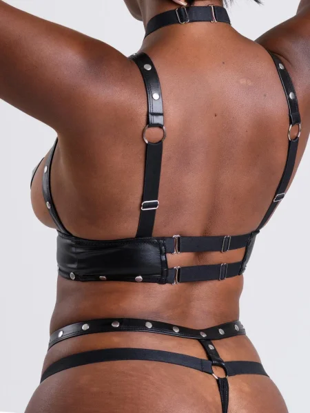 Lovehoney Fierce Tough Love Wet Look Open-Cup Crotchless Bra Set