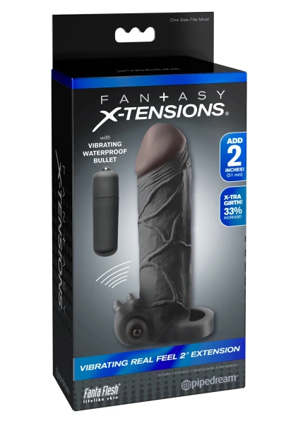 Fantasy X-tensions Vibrating Real Feel 2" Penis Extension with Ball Strap - Black