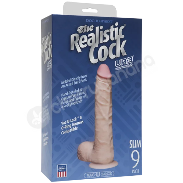 The Realistic Cock Slim Flesh 9" Dildo With Balls