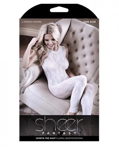 Sheer Fantasy Lace Edge Floral Bodystocking White O/S