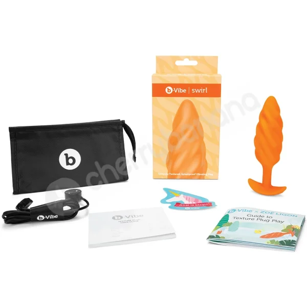 B-Vibe Zoe Ligon Collection Orange Swirl Texture Vibrating Anal Plug