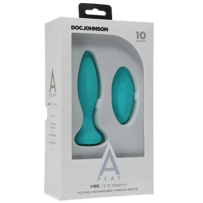 Doc Johnson A Play Beginner Vibrating Silicone Teal Anal Plug with Remote