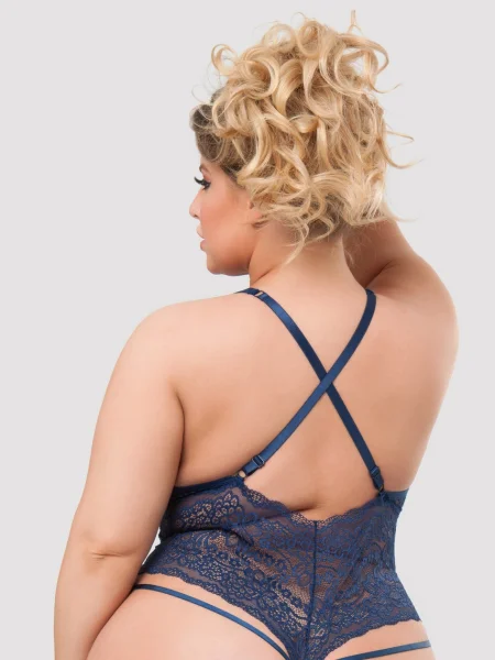 Lovehoney Plus Size Late Night Liaison Blue Crotchless Lace Teddy