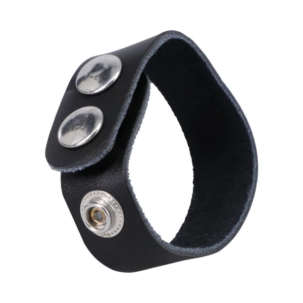 Rock Solid Adjustable Leather 3 Snap Cock Ring Black — image 8 of 12