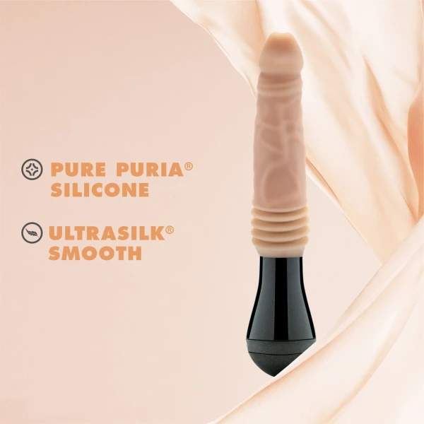 Dr. Skin Dr. Knight 5" Thrusting, Gyrating & Vibrating Silicone Dildo With Handle By Blush - Vanilla
