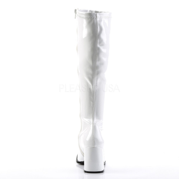 GOGO-300 - 3" Block Heel ST Gogo Boots, White Patent, Side Zip