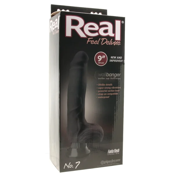 Real Feel Deluxe No. 7 - 9" Suction Cup Vibrating Dildo - Charcoal