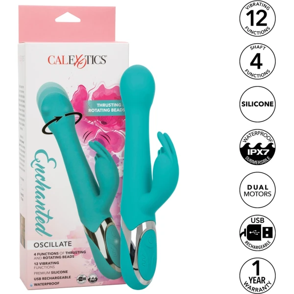 Enchanted Oscillate Rechargeable Silicone Dual Stimulation Vibrator With Thrusting, Rotating Beaded Head By CalExotics