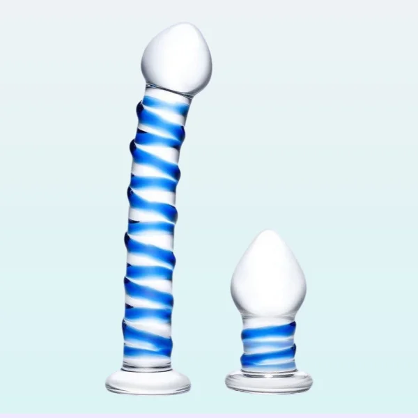 Gläs Double Penetration Swirly Galss Dildo and Butt Plug Set