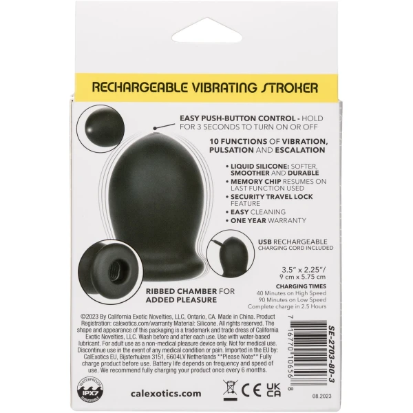 Boundless Rechargeable Vibrating Stroker Silicone Waterproof Penis Masturbator By CalExotics - Black