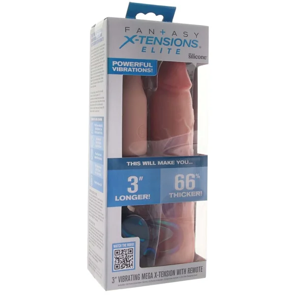 Fantasy X-tensions Elite Silicone Vibrating 9" Penis Extension With 3" Extender & Remote  - Vanilla