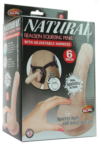 Natural Realskin 6 Inch Squirting Cock & Harness