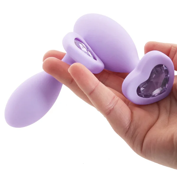 First Time Crystal Booty Duo Silicone Anal Plug 2 Piece Set By CalExotics - Purple