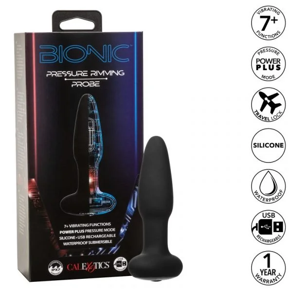 Bionic Pressure Rimming Probe Rechargeable Silicone Anal Stimulator By CalExotics - Black