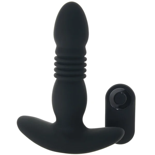 Playboy Pleasure Trust The Thrust Rechargeable Silicone Thrusting Anal Plug With Remote - Black