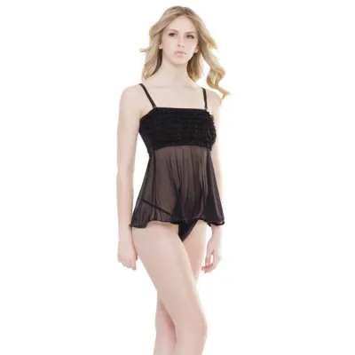 Ruffle Babydoll Black O S