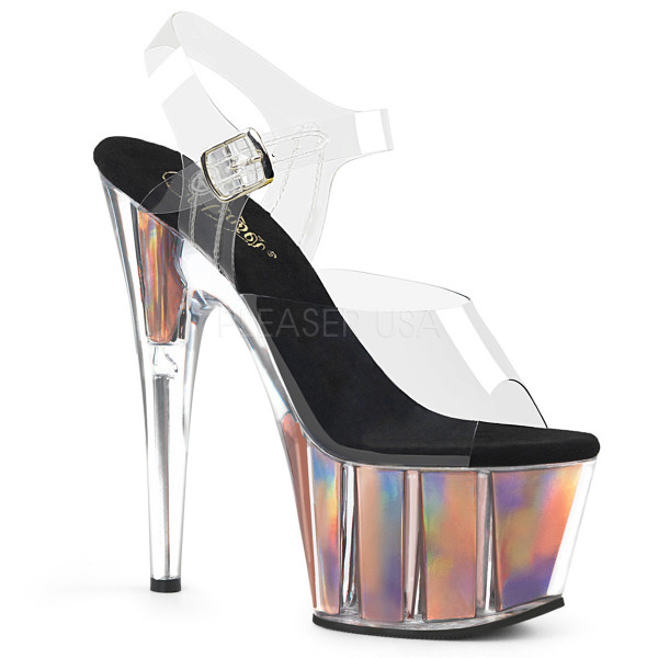 7 inches Heel, 2 3/4 inches PF Ankle Strap Sandal w/ Hologram Inserts — image 5 of 12
